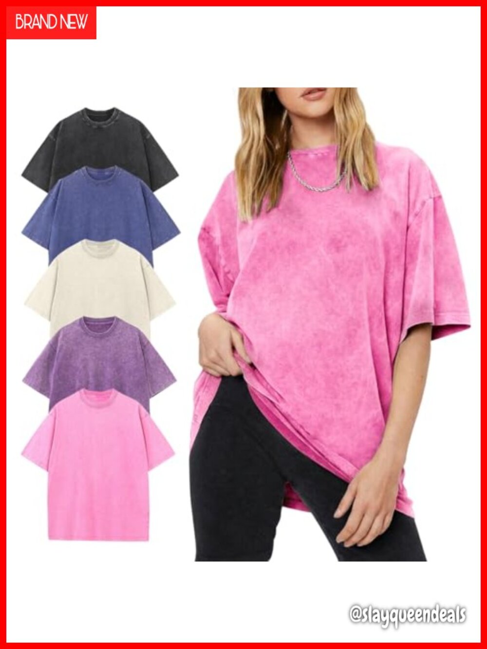 Oversized Acid Wash Cotton Crewneck Tee Loose Fit Vintage T-Shirt